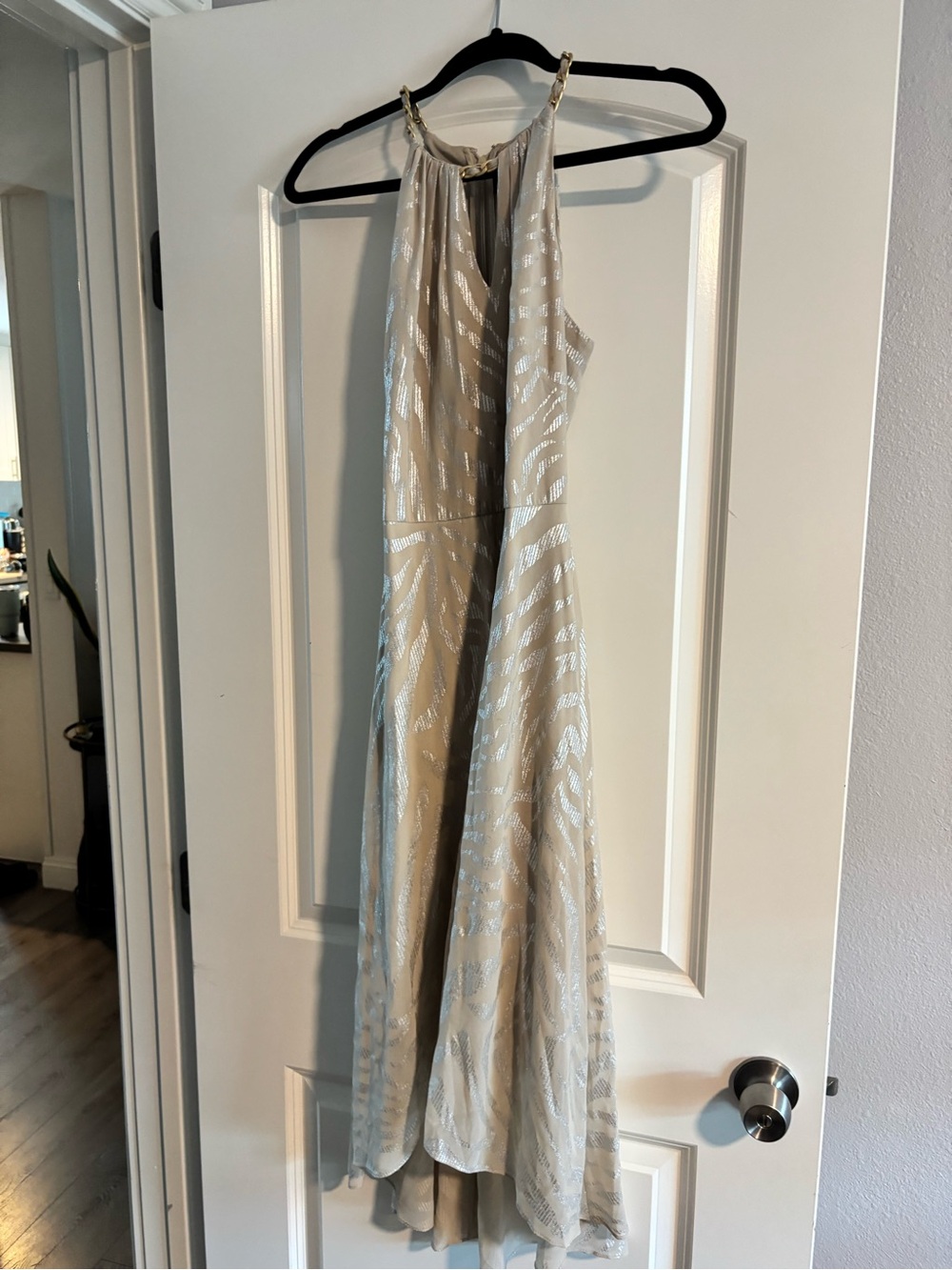 White House Black Market Champagne Halter Maxi Dress